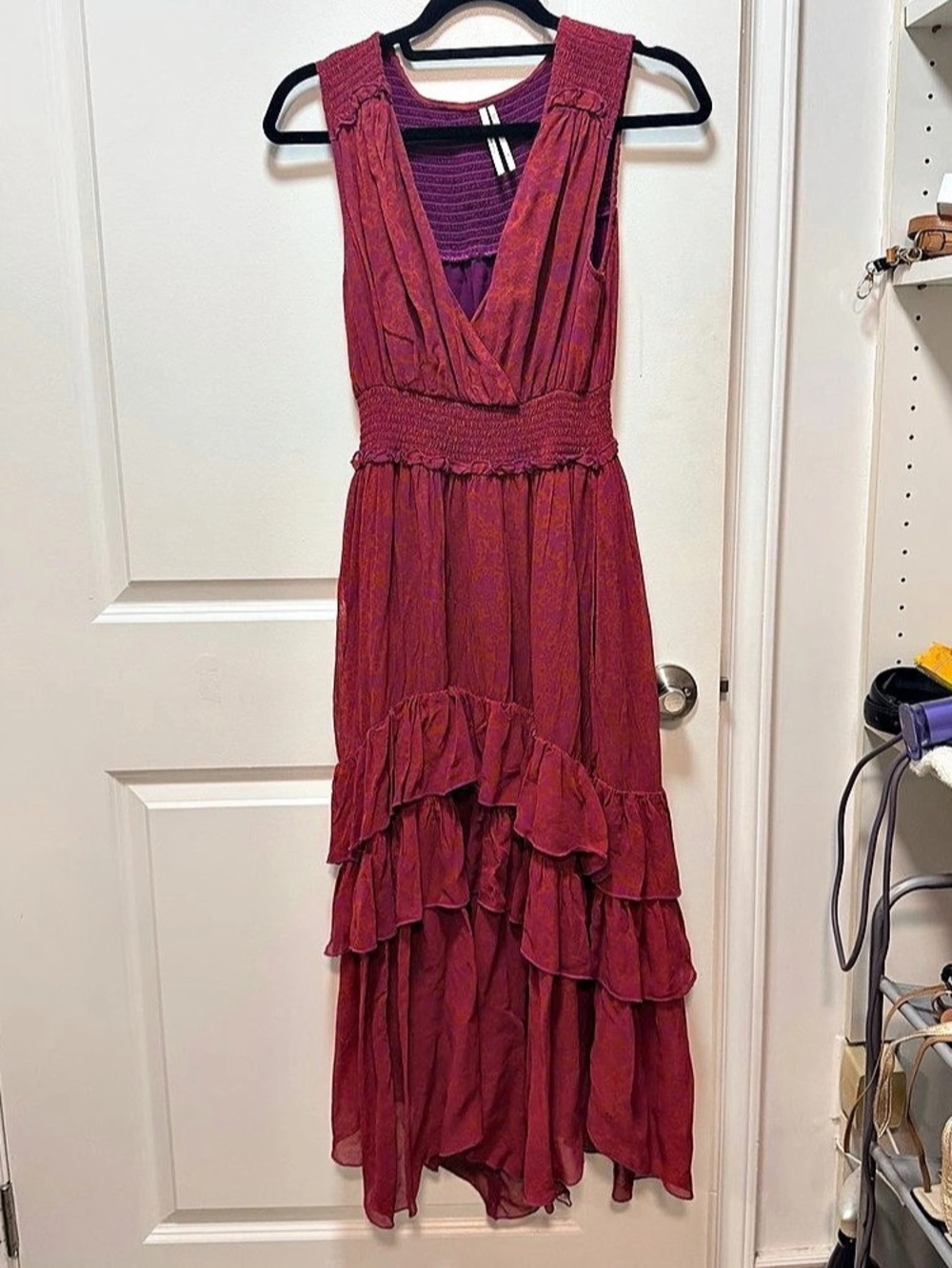 Anthropologie Women's Abstract Ruffle Maxi Dress Size Medium